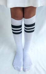 SOCKS Daily 4 Çift Kız Çocuk, Kadın Beyaz Çizgili Kaymayan Diz Altı Orta Okul Lise Kolej Okul Çorabı