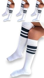 SOCKS Daily 4 Çift Kız Çocuk, Kadın Beyaz Çizgili Kaymayan Diz Altı Orta Okul Lise Kolej Okul Çorabı