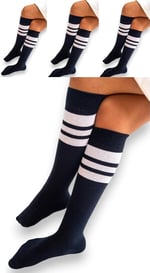 SOCKS Daily 4 Çift Kız Çocuk, Kadın Lacivert Çizgili Kaymayan Diz Altı Orta Okul Lise Kolej Okul Çorabı