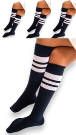 SOCKS Daily 4 Çift Kız Çocuk, Kadın Lacivert Çizgili Kaymayan Diz Altı Orta Okul Lise Kolej Okul Çorabı
