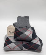 Socks Premium Termal 3 Çift Erkek Ekose Desen Sıkmayan Lastikli Kışlık Çorap Siyah - Antarasit - Gri -1