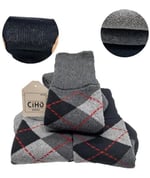 Socks Premium Termal 3 Çift Erkek Ekose Desen Sıkmayan Lastikli Kışlık Çorap Siyah - Antarasit - Gri -1