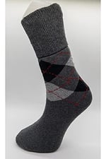 Socks Premium Termal 3 Çift Erkek Ekose Desen Sıkmayan Lastikli Kışlık Çorap Siyah - Antarasit - Gri -1