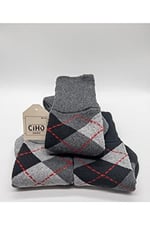 Socks Premium Termal 3 Çift Erkek Ekose Desen Sıkmayan Lastikli Kışlık Çorap Siyah - Antarasit - Gri -1