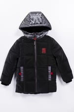 Soft Kumaş Su İtici Kumaş Kapitone İçi Polar Cepli Kapüşonlu Kışlık İçi Peluş Erkek Bebek Mont Şişme