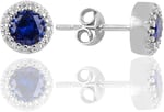 Söğütlü Silver Gümüş rodyumlu safir taşlı pırlanta montürlü küpe