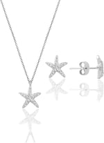 Söğütlü Silver Gümüş rodyumlu zirkon taşlı deniz yıldızı kolye ve küpe ikili set