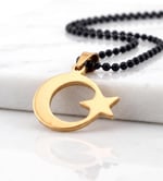 Solfera Ay Yıldız Türk Bayrağı Sarı Çelik Erkek Kolye K891