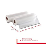 Solis Vakuumierfolie 2 Rollen - 20 x 600 - Tiefkühlen/Vakuumgaren - Individuell Zuschneiden - Wiederverwendbar