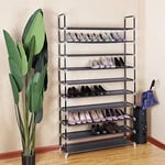 SONGMICS 10 Katlı Ayakkabı Rafı, 100x29x175 CM, Siyah, LSR10H