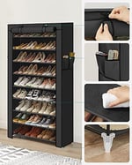 SONGMICS 10 Katlı Ayakkabı Rafı 28x88x160 cm Ayakkabı Dolabı, Ayakkabı Depolama, Toz Geçirmez Kapaklı Ayakkabı Organizatörü, Yüksek Topuklu Spor Ayakkabı için uygun, Metal Raf, siyah, RXJ36HV1