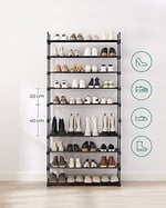 SONGMICS 10 Seviyeli Ayakkabı Rafı, 50 Çifte Kadar Metal Ayakkabı Saklama Yeri, Oturma Odası, Koridor ve Giyinme Odası İçin Ayakkabı Düzenleyici, 92 x 30 x 194 cm, Siyah Lsa10Bk