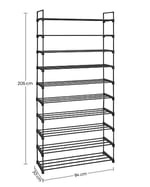 SONGMICS 10 Seviyeli Ayakkabı Rafı, 50 Çifte Kadar Metal Ayakkabı Saklama Yeri, Oturma Odası, Koridor ve Giyinme Odası İçin Ayakkabı Düzenleyici, 92 x 30 x 194 cm, Siyah Lsa10Bk