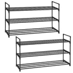 SONGMICS 3 Katlı Ayakkabı Rafı, Ayakkabı Saklama Düzenleyici, 2'li Set, Metal Saklama Rafı, 30 x 92 x 54 cm, Siyah Lsa06Bk
