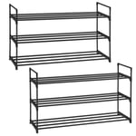 SONGMICS 3 Katlı Ayakkabı Rafı, Ayakkabı Saklama Düzenleyici, 2'li Set, Metal Saklama Rafı, 30 x 92 x 54 cm, Siyah Lsa06Bk