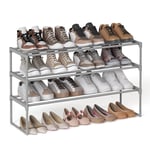 SONGMICS 3 Katmanlı Ayakkabı Rafı, Ayakkabı Saklama Düzenleyici, Metal Saklama Rafı, 12 İle 15 Çift Ayakkabıya Uygun, 30,5 x 92 x 55 cm, Gri Lsa303G01