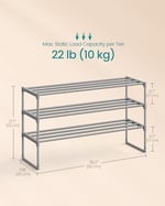 SONGMICS 3 Katmanlı Ayakkabı Rafı, Ayakkabı Saklama Düzenleyici, Metal Saklama Rafı, 12 İle 15 Çift Ayakkabıya Uygun, 30,5 x 92 x 55 cm, Gri Lsa303G01