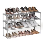 SONGMICS 3 Katmanlı Ayakkabı Rafı, Ayakkabı Saklama Düzenleyici, Metal Saklama Rafı, 12 İle 15 Çift Ayakkabıya Uygun, 30,5 x 92 x 55 cm, Gri Lsa303G01