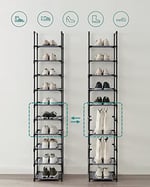 SONGMICS Ayakkabı rafı, ayakkabı düzenleyici, 10 raf, açık dar ayakkabı rafı, 33 x 33 x 173 cm, metal çerçeve, dokunmamış kumaş raflar, koridor, yatak  - Seçenekler: 33 x 33 x 173 cm, 28 x 45 x 173 cm