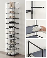 SONGMICS Ayakkabı rafı, ayakkabı düzenleyici, 10 raf, açık dar ayakkabı rafı, 33 x 33 x 173 cm, metal çerçeve, dokunmamış kumaş raflar, koridor, yatak  - Seçenekler: 33 x 33 x 173 cm, 28 x 45 x 173 cm