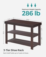 SONGMICS Ayakkabı Rafı Tezgahı, 3 Katmanlı Bambu Ayakkabı Depolama Düzenleyici, Giriş Tezgahı, 250 lbs'ye kadar tutar, 25 x 27,6 x 40,8 cm, Giriş Yolu Banyo Yatak Odası için, Kahverengi ULBS04Z
