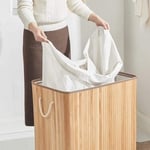 SONGMICS çamaşır sepeti, çamaşır toplayıcı, bambudan yapılmış, kulplu çamaşır sandığı, 3 bölme, klipsli kapak, 150 L, katlanabilir, çamaşır odası, yatak odası, banyo, doğal  - Seçenekler: 100 L, 150 L