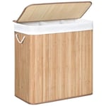 SONGMICS çamaşır sepeti, çamaşır toplayıcı, bambudan yapılmış, kulplu çamaşır sandığı, 3 bölme, klipsli kapak, 150 L, katlanabilir, çamaşır odası, yatak odası, banyo, doğal  - Seçenekler: 100 L, 150 L