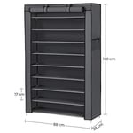 SONGMICS Toz Geçirmez Örtülü 10 Katlı Ayakkabı Rafı, 88x28x160 CM, Gri, RXJ36G