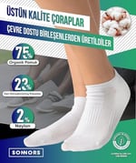 SONNORS 6 Çift Uniseks Sneaker Kadın Erkek Çorap - Organik Pamuk Patik Spor Çorabı - Kısa Çorap Dikişsiz Rahat Kalıp - Beyaz Siyah Gri