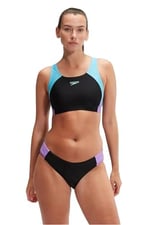 Speedo 2 parçalı kadın mayosu, Colorblock-Spleiß, siyah, mor, Picton mavisi