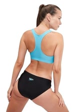 Speedo 2 parçalı kadın mayosu, Colorblock-Spleiß, siyah, mor, Picton mavisi
