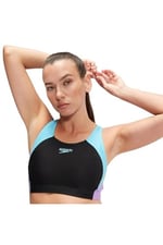 Speedo 2 parçalı kadın mayosu, Colorblock-Spleiß, siyah, mor, Picton mavisi