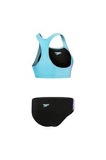 Speedo 2 parçalı kadın mayosu, Colorblock-Spleiß, siyah, mor, Picton mavisi