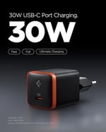 Spigen 30W USB-C Ultra Mini Hızlı Şarj Aleti PPS Desteği/Isı Düşürücü GaN Destekli Akım Korumalı Güç Adaptörü iPhone & Android & iPad & MacBook Type-C Black- ACH08448
