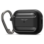 Spigen AirPods Pro 2 ile Uyumlu Kılıf Rugged Armor Üst Düzey Koruma Siyah Karbon Kapak - ACS05482 (Spigen TR Garantili)