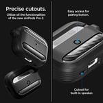 Spigen AirPods Pro 2 ile Uyumlu Kılıf Rugged Armor Üst Düzey Koruma Siyah Karbon Kapak - ACS05482 (Spigen TR Garantili)