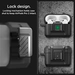 Spigen AirPods Pro 2 ile Uyumlu Kılıf Lock Fit Kilit Mekanizmalı Siyah Kapak - ACS05485 (Spigen TR Garantili) | Güvenli Kilitleme Klipsi, Çift Katmanlı Koruma, Dahil Karabina, Kablosuz Şarj Uyumlu - M