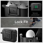 Spigen AirPods Pro 2 ile Uyumlu Kılıf Lock Fit Kilit Mekanizmalı Siyah Kapak - ACS05485 (Spigen TR Garantili) | Güvenli Kilitleme Klipsi, Çift Katmanlı Koruma, Dahil Karabina, Kablosuz Şarj Uyumlu - M