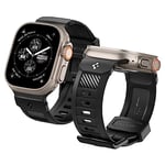 Spigen Apple Watch 49/46/45mm Ultra 3/2/1 / Seri 11/10/9/8/7 ile Uyumlu Kordon Band Rugged Band Darbelere Dayanıklı Silikon Siyah Karbon Kayış - AMP02854 (Spigen TR Garantili)