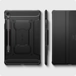 Spigen Galaxy Tab S10 FE / S9 ile Uyumlu Kılıf Rugged Armor Pro Stand özellikli Üst Düzey Koruma Siyah Karbon Kapak - ACS09380 (Spigen TR Garantili)