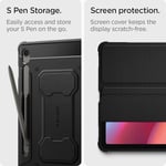 Spigen Galaxy Tab S10 FE / S9 ile Uyumlu Kılıf Rugged Armor Pro Stand özellikli Üst Düzey Koruma Siyah Karbon Kapak - ACS09380 (Spigen TR Garantili)