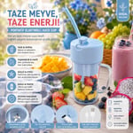 Spinx Şarjlı Taşınabilir Blender Smoothie Makinesi 420 ml Portatif Meyve Sıkacağı Bardağı - Mavi