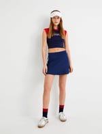 Spor Kolsuz Crop Tişört Renk Bloklu Yuvarlak Yaka Baskılı Ribanalı Slim Fit