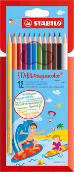 STABILO aquacolor - Kuru Boya Kalemi - 12'li Paket - Çeşitli Renkler