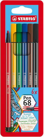 STABILO Pen 68 - Keçe Uçlu Boya Kalemi - 6 'lı Askılı Paket - 6 Farklı Renkte