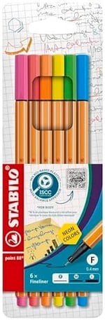STABILO point 88 - İnce Keçe Uçlu Kalem - 6'lı Paket - Neon Renkler