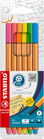 STABILO point 88 - İnce Keçe Uçlu Kalem - 6'lı Paket - Neon Renkler