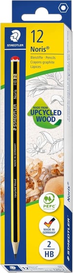 STAEDTLER Noris 120 kurşun kalem, Upcycled Wood'dan üretilmiştir, sertlik derecesi HB, kaymaz yumuşak yüzey, yüksek kitap dayanıklılığı, yüksek kalite, Alman malı, 12 adet, 120-2