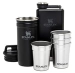 Stanley Adventure Pre-Party Flask and Nesting Shot Glass Set | 8 oz Leakproof Hip Flask | 4 Shot Glasses in Travel Carrying Case | Insulated Stainless Steel Liquor Flask | BPA-Free | Matte Black