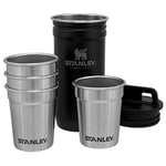 Stanley Adventure Pre-Party Flask and Nesting Shot Glass Set | 8 oz Leakproof Hip Flask | 4 Shot Glasses in Travel Carrying Case | Insulated Stainless Steel Liquor Flask | BPA-Free | Matte Black